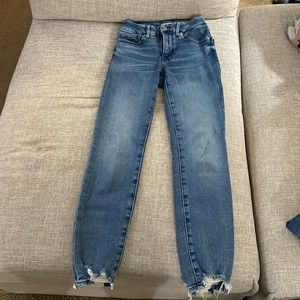 Good American high waisted raw hem skinny jeans